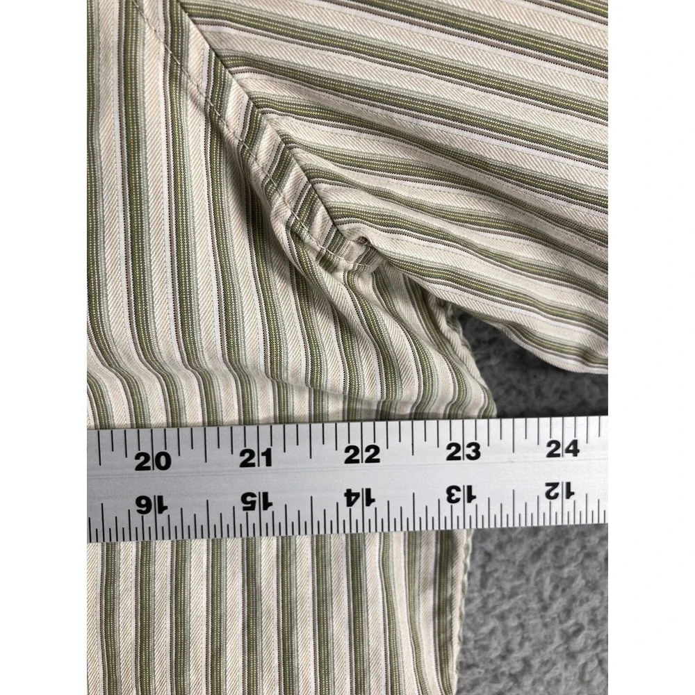 Banana‎ Republic Button Up Shirt Mens Large Green Tan Striped Classic Fit Cotton
